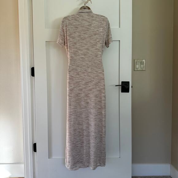 Lovers and Friends Kayce Midi Dress Jersey Knit Button Down Marled Natural Med - Picture 7 of 16